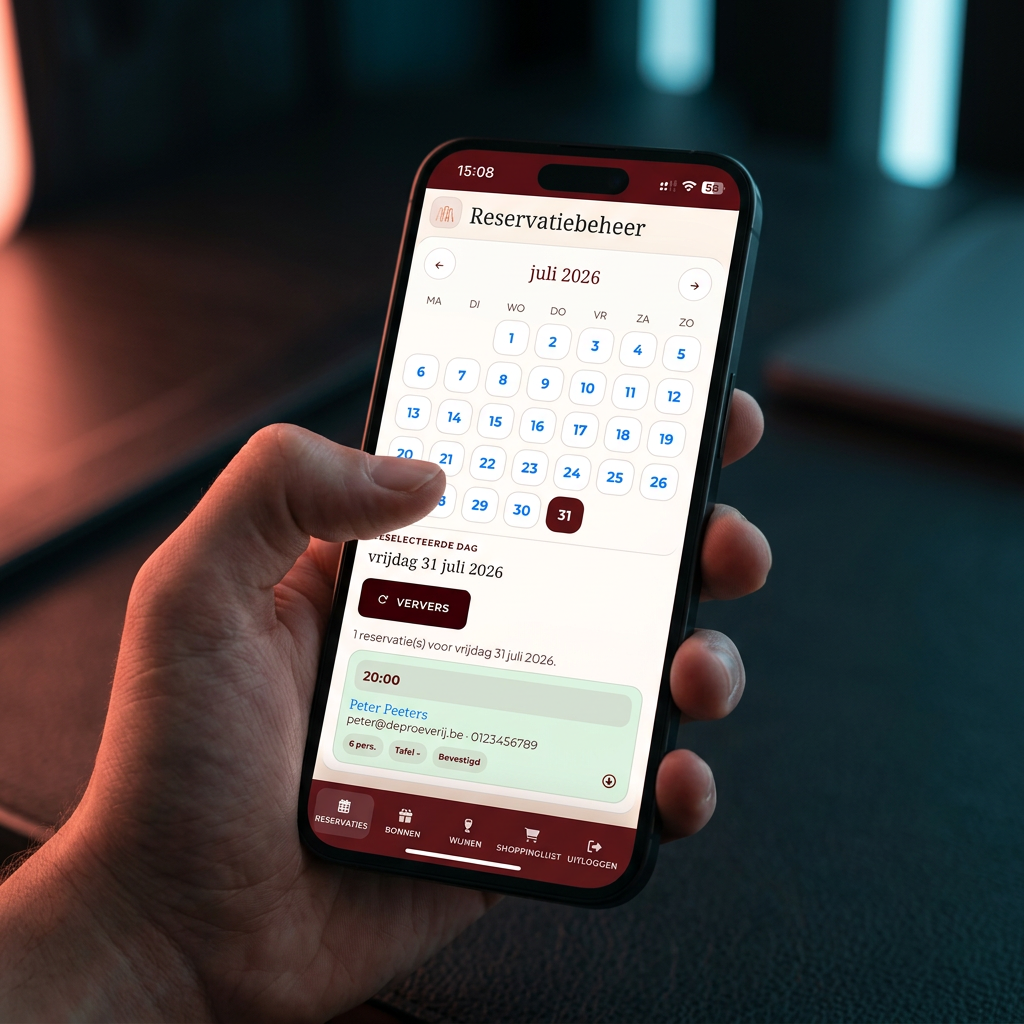 De Proeverij app reservatiebeheer op smartphone