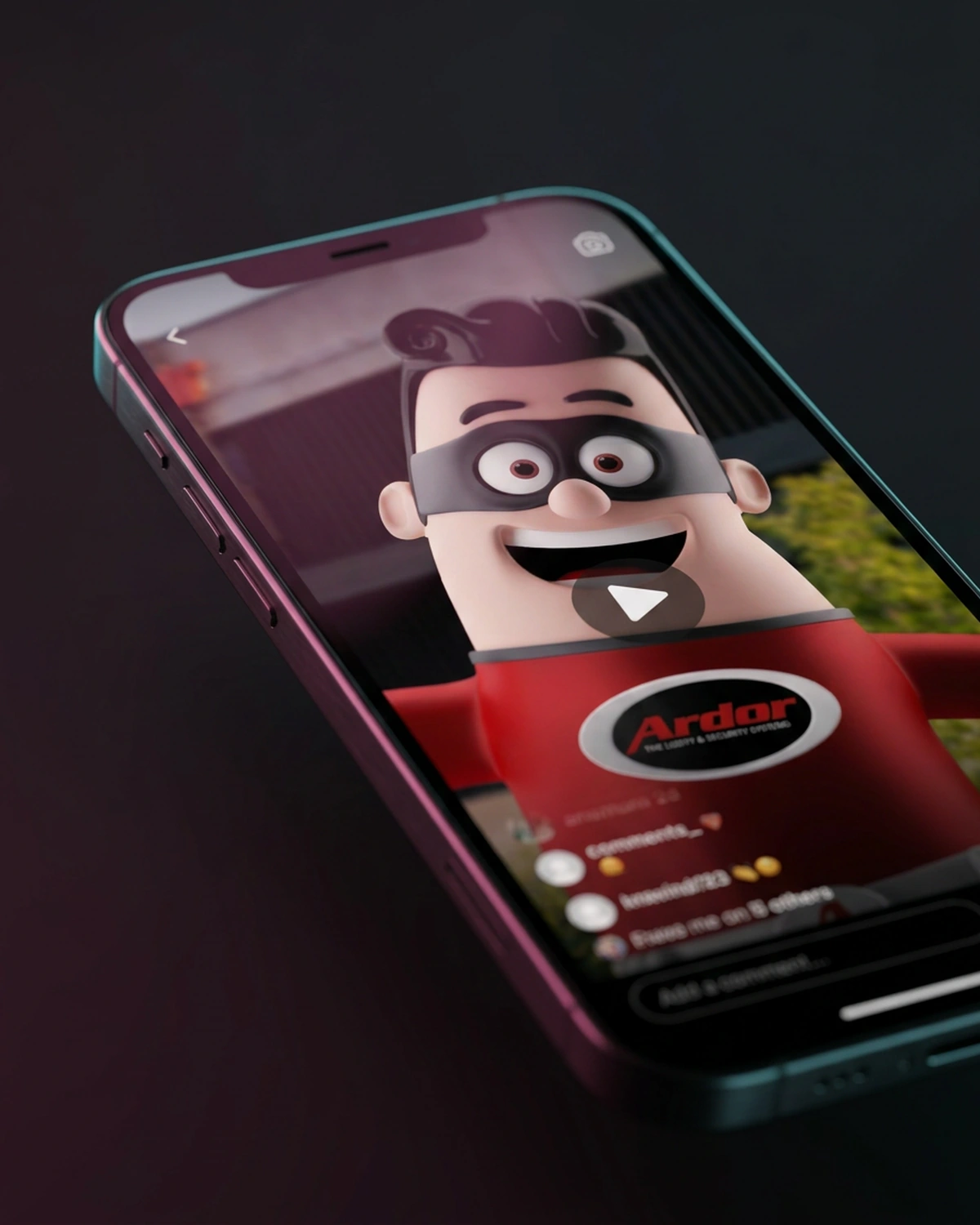 Social media video campagne voor Ardor getoond op smartphone met video-preview.